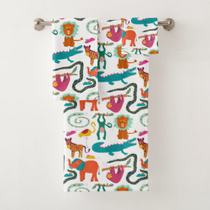 Cute Colourful Abstract Animals Kids Bath Towel Set