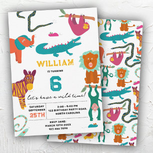 Cute Colourful Abstract Animals Kids Birthday Part Invitation