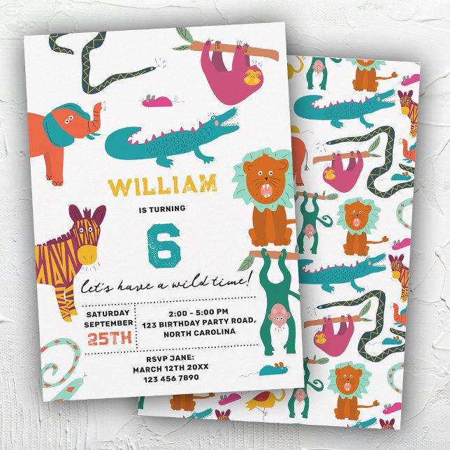 Cute Colourful Abstract Animals Kids Birthday Part Invitation (Cute Colorful Abstract Animals Kids Birthday Party Invitation)