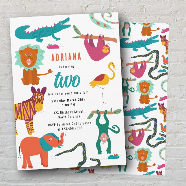 Cute Colourful Abstract Animals Kids Birthday Part Invitation (Cute Colorful Abstract Animals Kids Birthday Party Invitation)