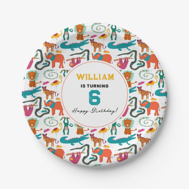 Cute Colourful Abstract Animals Kids Birthday Part Paper Plate (Front)