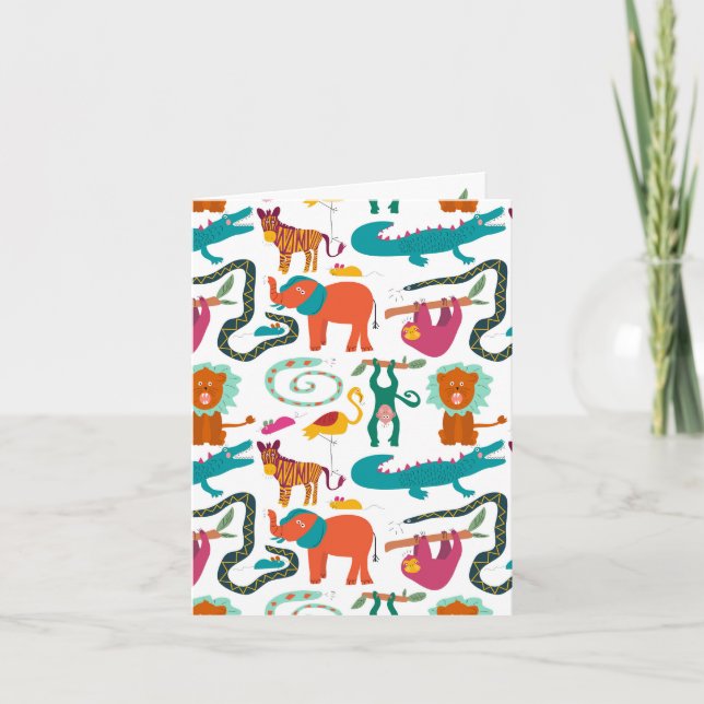 Cute Colourful Abstract Animals Kids Pattern Card (Front)