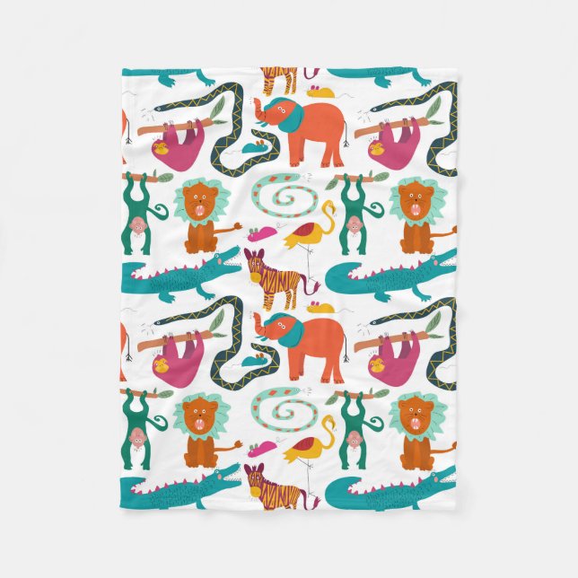 Cute Colourful Abstract Animals Kids Pattern Fleece Blanket (Front)