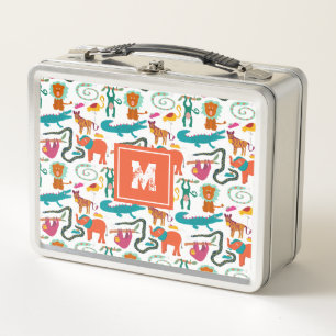 Cute Colourful Abstract Animals Kids Pattern Metal Lunch Box