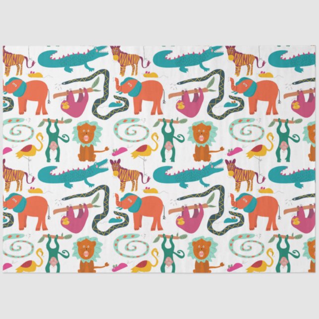 Cute Colourful Abstract Animals Kids Pattern Tissue Paper (Front)