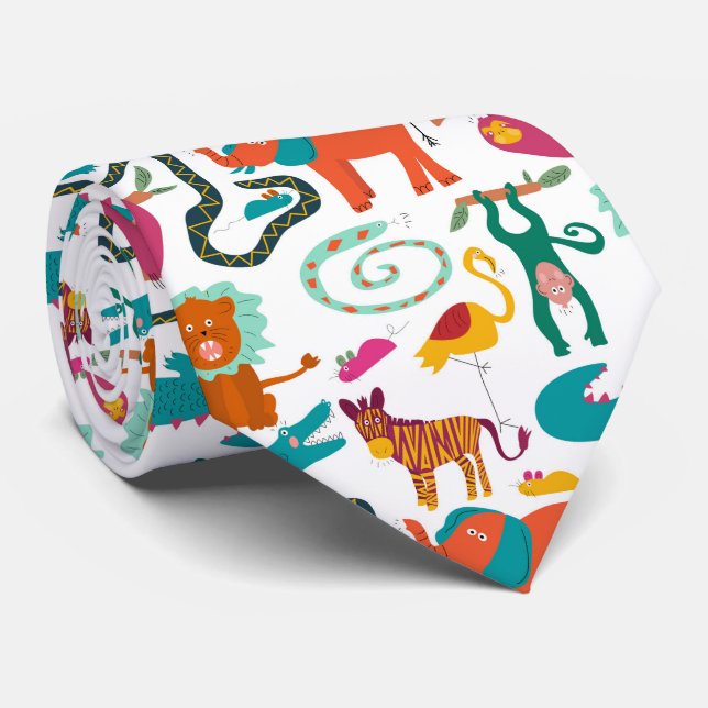 Cute Colourful Abstract Animals Kids Tie (Rolled)