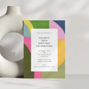 Cute Colourful Abstract Art Modern 30th Birthday Invitation