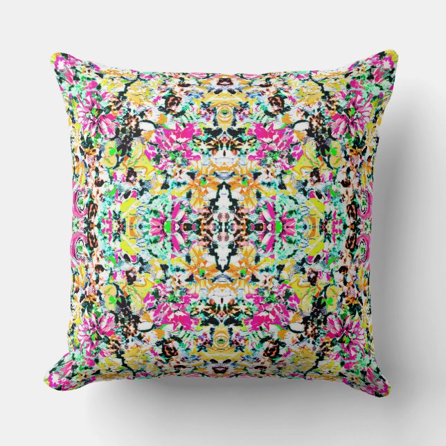 Cute colourful abstract floral cushion (Front)