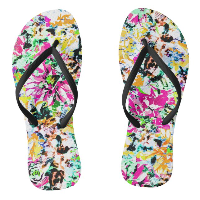 Cute colourful abstract floral thongs (Footbed)