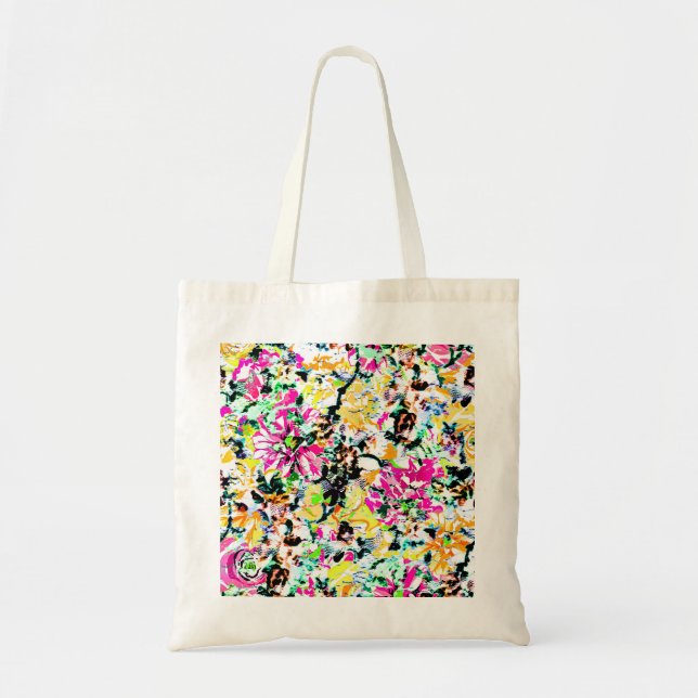 Cute colourful abstract floral tote bag (Front)