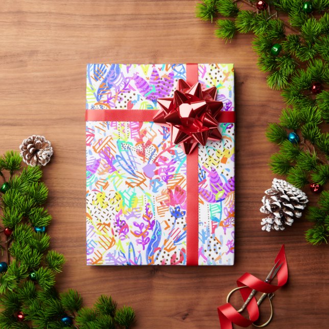 Cute colourful abstract flowers patterns wrapping paper (Holiday Gift)
