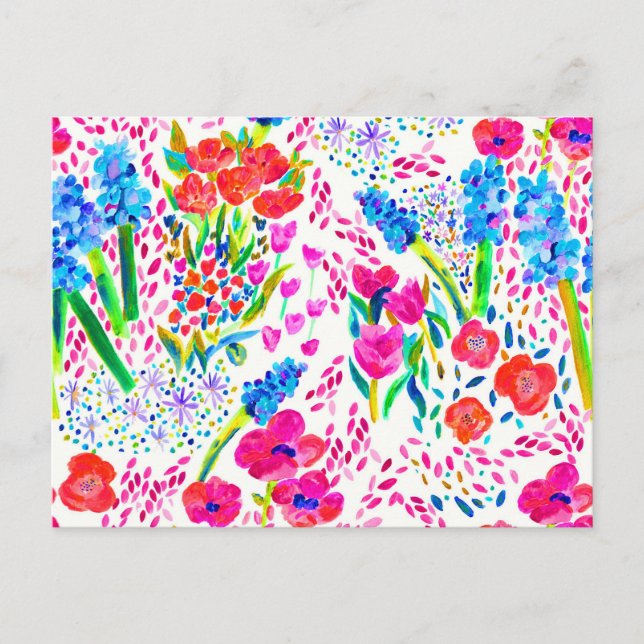 Cute colourful abstract flowers postcard (Front)