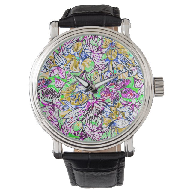 Cute colourful abstract flowers watch (Front)