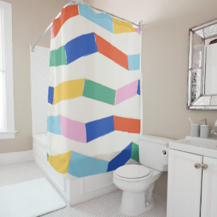 Cute Colourful Abstract Geometric Chevron Pattern Shower Curtain