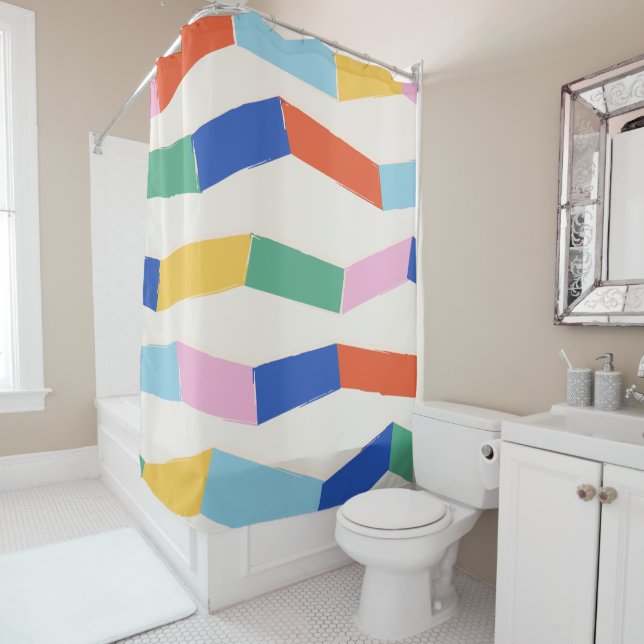 Cute Colourful Abstract Geometric Chevron Pattern Shower Curtain (In Situ)