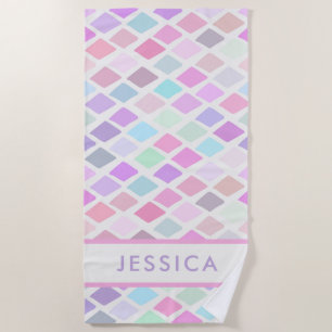 Cute Colourful Abstract Geometric Diamond Pattern Beach Towel