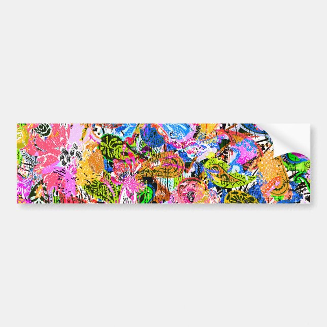 Cute colourful abstract mixed paisley flowers bumper sticker (Front)