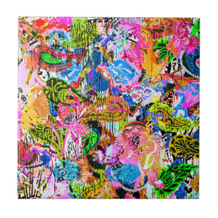 Cute colourful abstract mixed paisley flowers ceramic tile