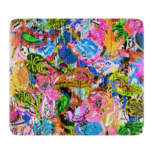 Cute colourful abstract mixed paisley flowers cutting board