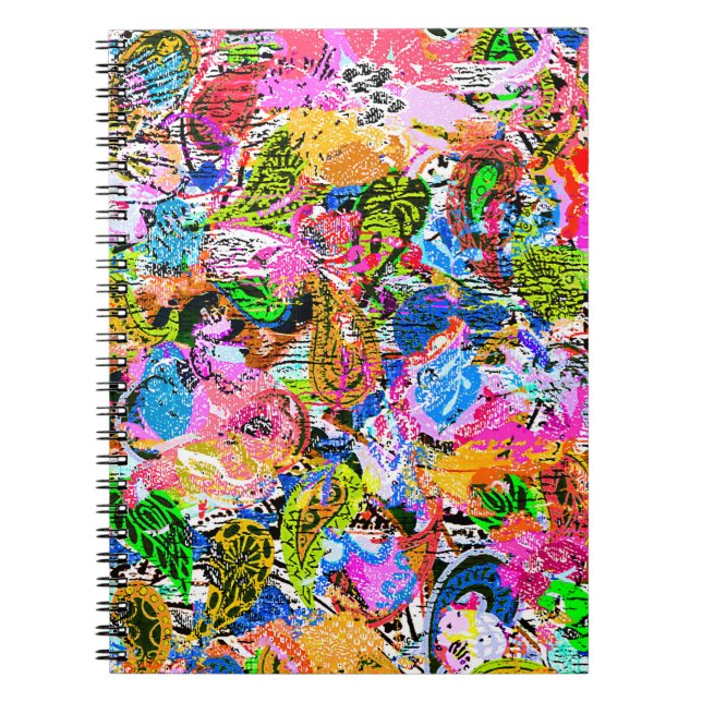 Cute colourful abstract mixed paisley flowers notebook (Front)