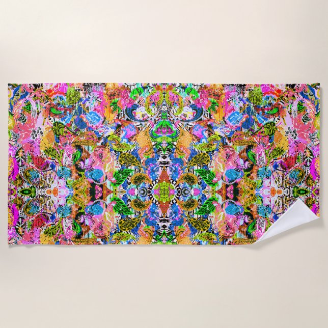 Cute colourful abstract mixed paisley flowers pape beach towel (Front)