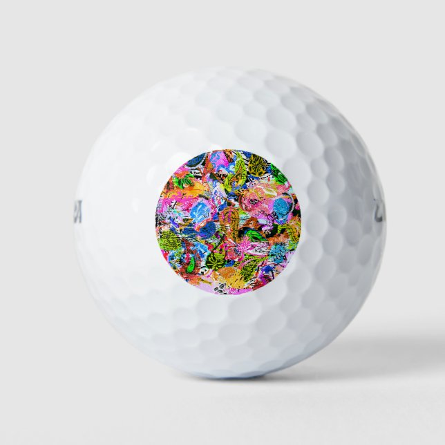 Cute colourful abstract mixed paisley flowers pape golf balls (Front)