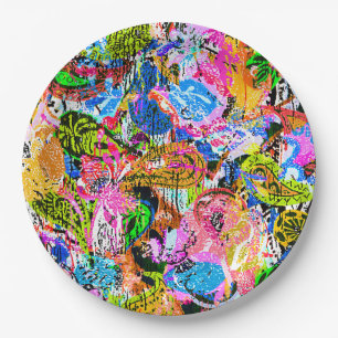 Cute colourful abstract mixed paisley flowers paper plate