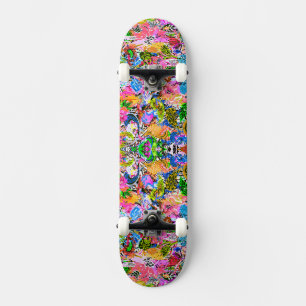 Cute colourful abstract mixed paisley flowers skateboard