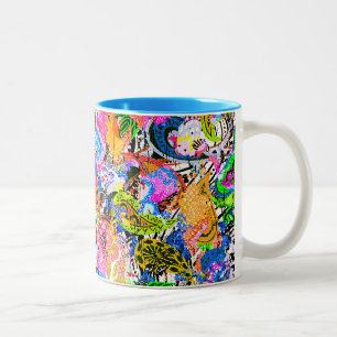 Cute colourful abstract mixed paisley flowers Two-Tone coffee mug