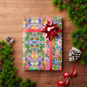 Cute colourful abstract mixed paisley flowers wrapping paper