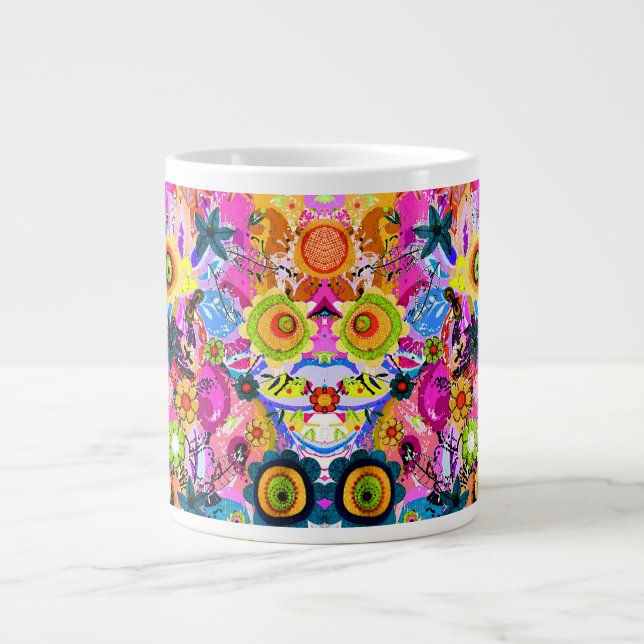 Cute colourful abstract nature insects large coffee mug (Front)