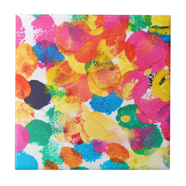 Cute colourful abstract painting ceramic tile (Front)
