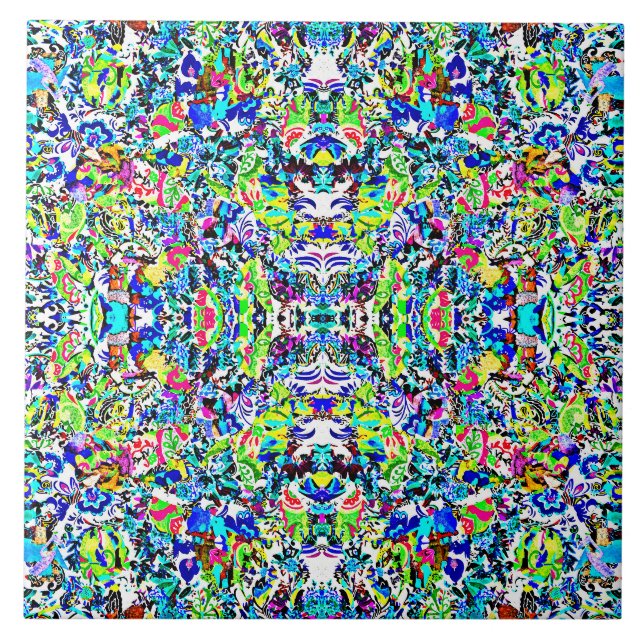 Cute colourful abstract painting ceramic tile (Front)