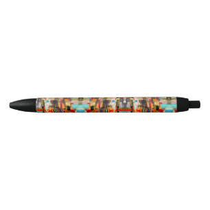 Cute colourful abstract painting throw pillow black ink pen