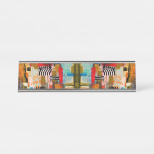 Cute colourful abstract painting throw pillow desk name plate