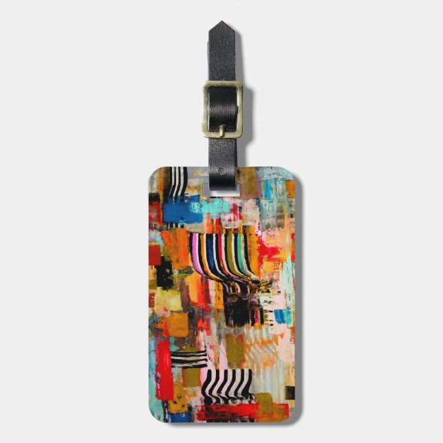 Cute colourful abstract painting throw pillow luggage tag (Front Vertical)
