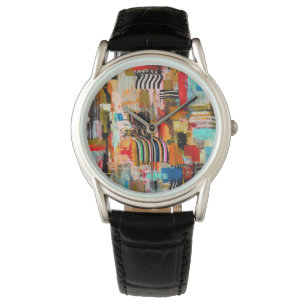 Cute colourful abstract painting throw pillow watch