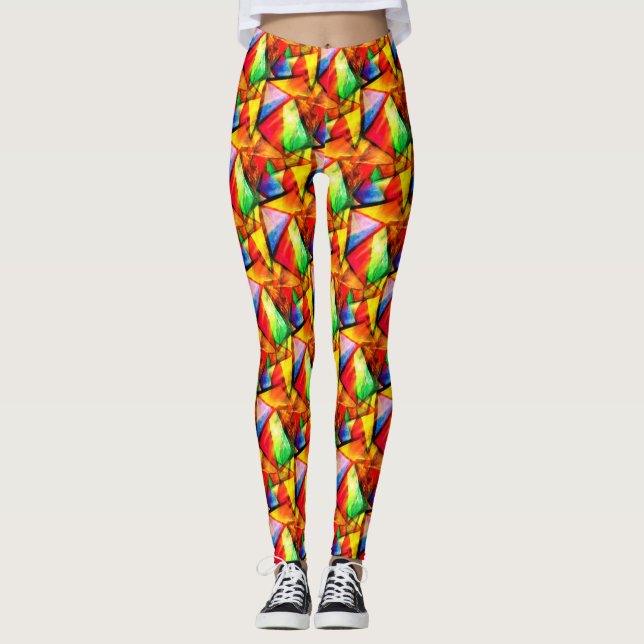 Cute colourful abstract seamless triangles pattern leggings (Front)