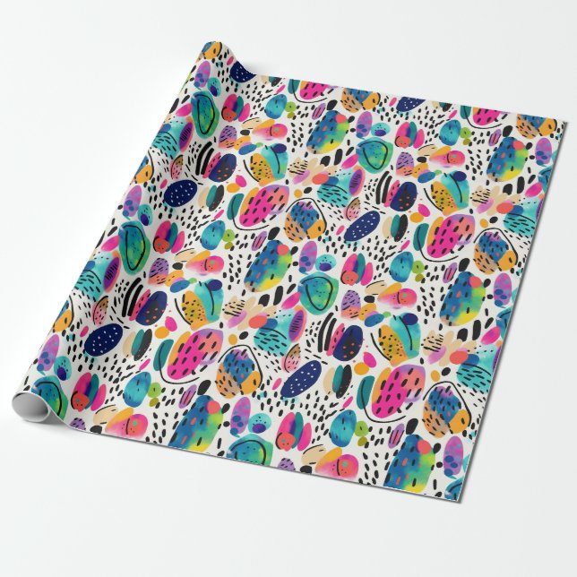 Cute Colourful Abstract Shapes Wrapping Paper (Unrolled)