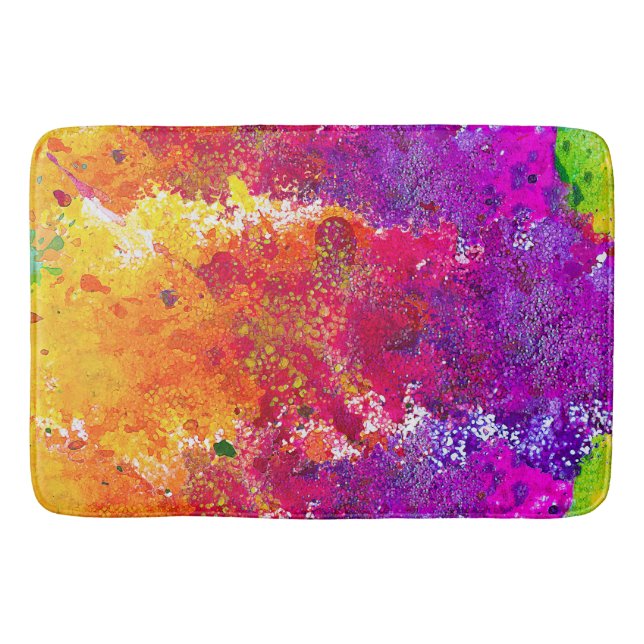 Cute colourful abstract splatter paint bath mat (Front)
