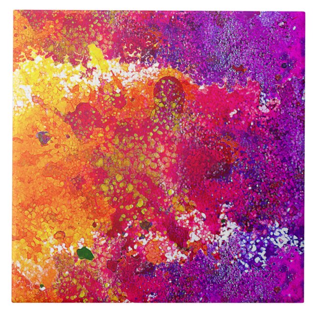 Cute colourful abstract splatter paint ceramic tile (Front)