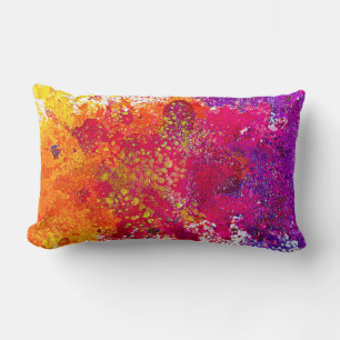 Cute colourful abstract splatter paint lumbar cushion