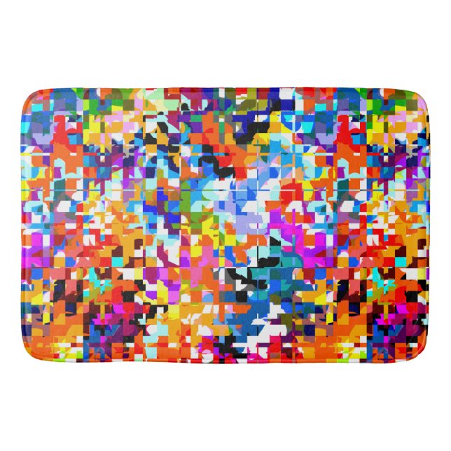 Cute colourful abstract squares bath mat (Front)