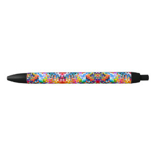 Cute colourful abstract squares black ink pen