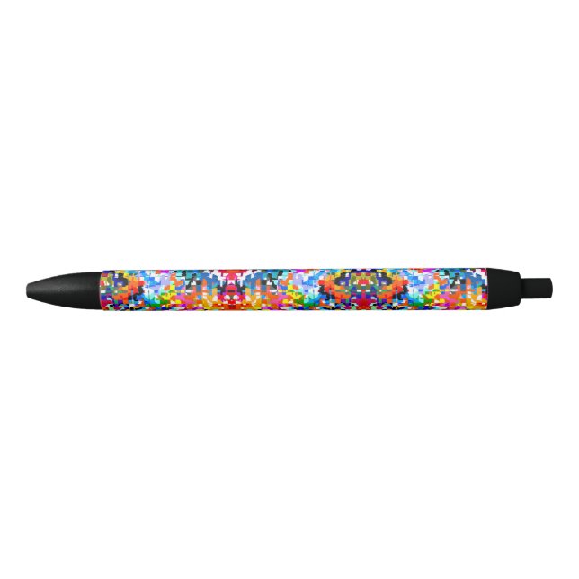 Cute colourful abstract squares black ink pen (Front)