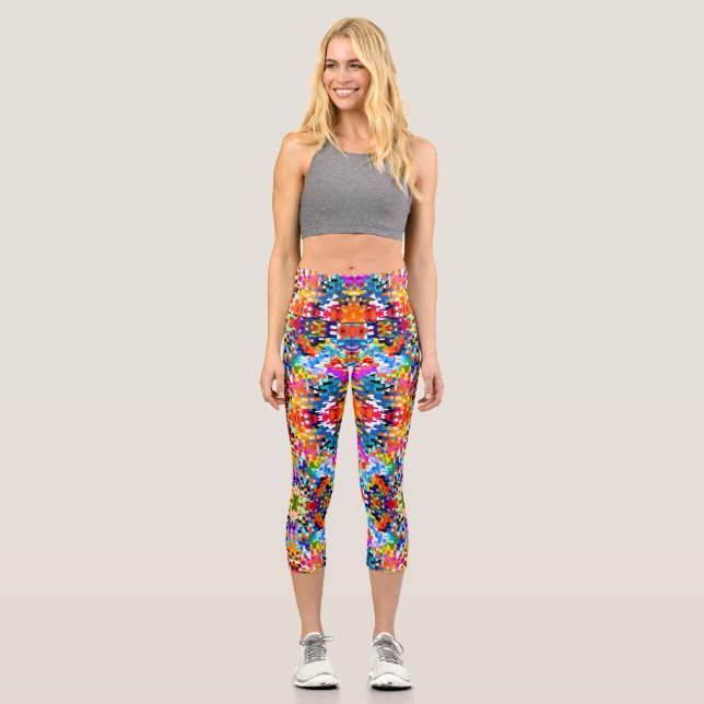 Cute colourful abstract squares capri leggings (Front)