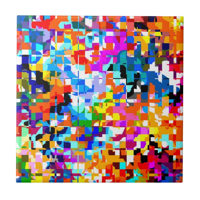 Cute colourful abstract squares ceramic tile (Front)