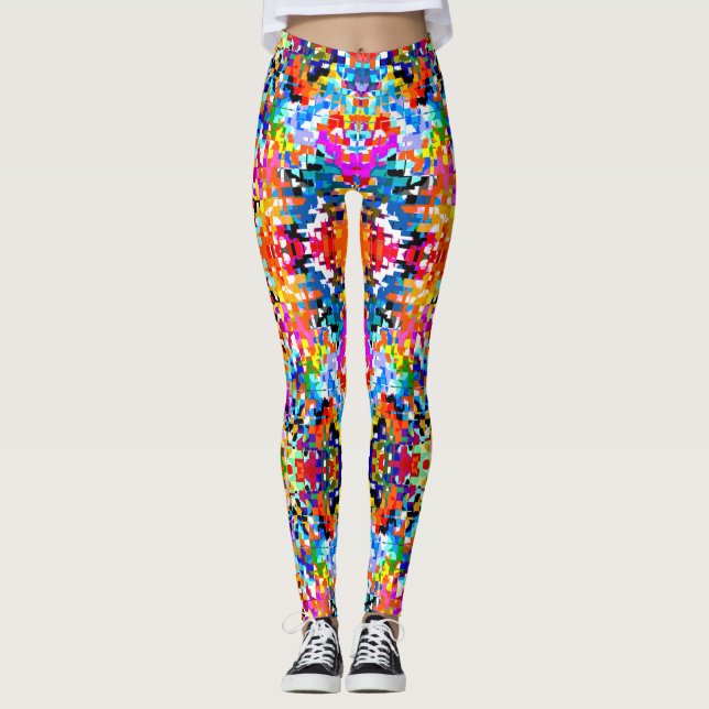 Cute colourful abstract squares leggings (Front)