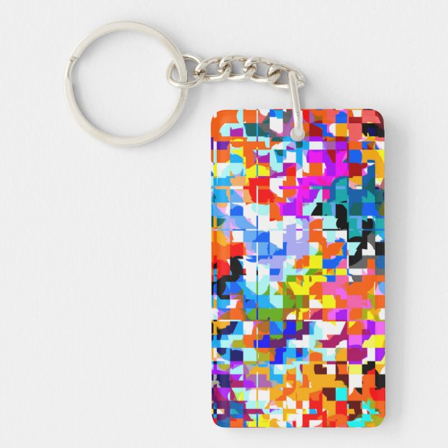 Cute colourful abstract squares notebook key ring (Front)