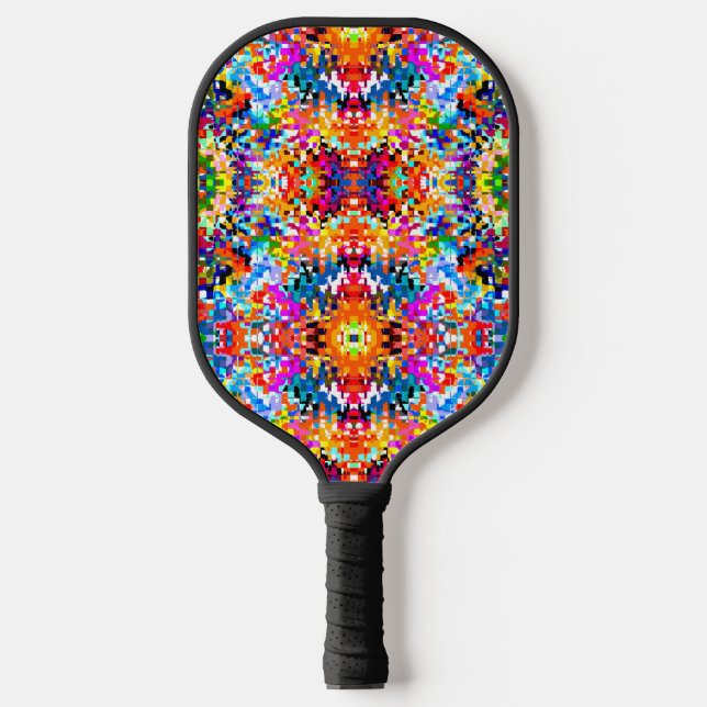 Cute colourful abstract squares pickleball paddle (Front)